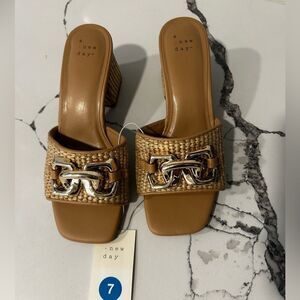 A New Day Tan Woven Mules with Metallic accents NWT